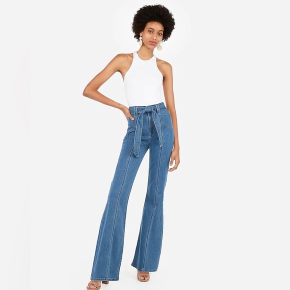Express Jeans Express Super High Waist Seamed Flare Bell Jeans